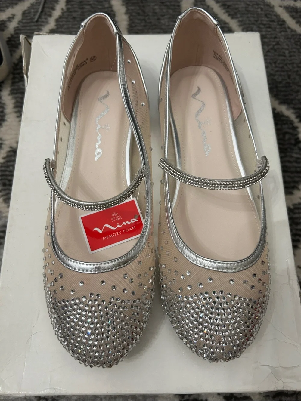 Nina Silver Embellished Mary Jane Kids Shoes